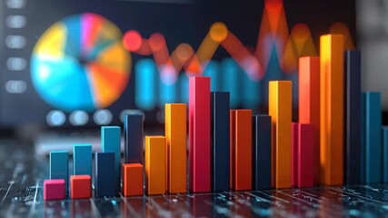 Dynamic visualization of market data and financial analytics displayed on a screen, illustrating business intelligence and strategic growth opportunities through vibrant charts and graphs - Powered by Adobe