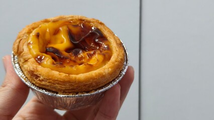 Closed up of Portuguese egg custard tart pastry. Pastel de nata 