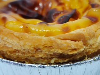 Closed up of Portuguese egg custard tart pastry. Pastel de nata 