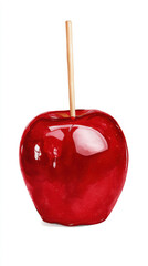 A vibrant red candy apple, a classic sweet treat often enjoyed at fairs and carnivals, isolated on white background
