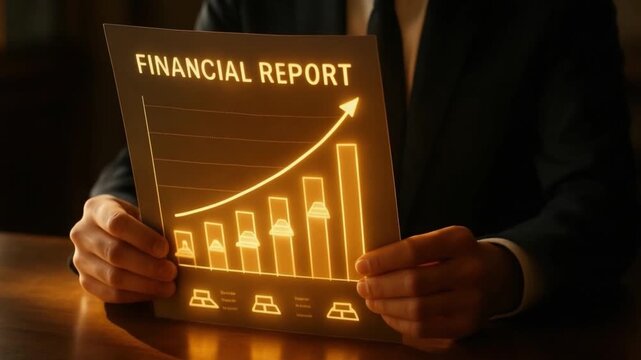 Financial report featuring glowing upward graph business suit highlighting growth, success, investment, and detailed data analysis with clear chart for business financial investment success and growth