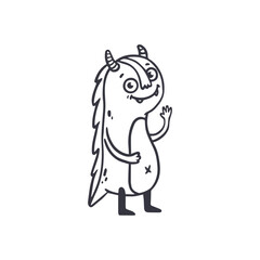 cute cartoon monster isolated on white background for coloring pages, magazines. Alien, Funny character. Sketch, doodle. Vector illustration