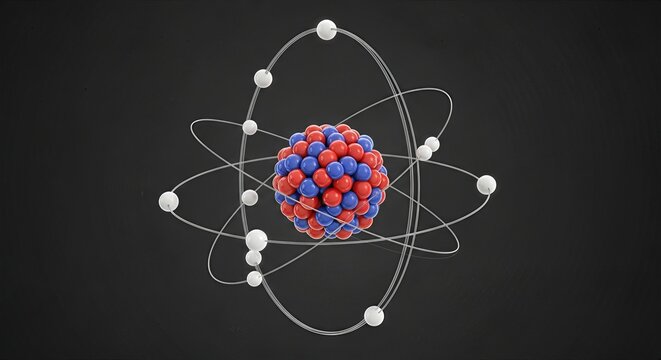 Atom structure essence: moving electron, central proton, neutral neutron, atomic core, circular orbit, invisible charge, balanced mass, magnetic spin, molecular bond, quantum level,