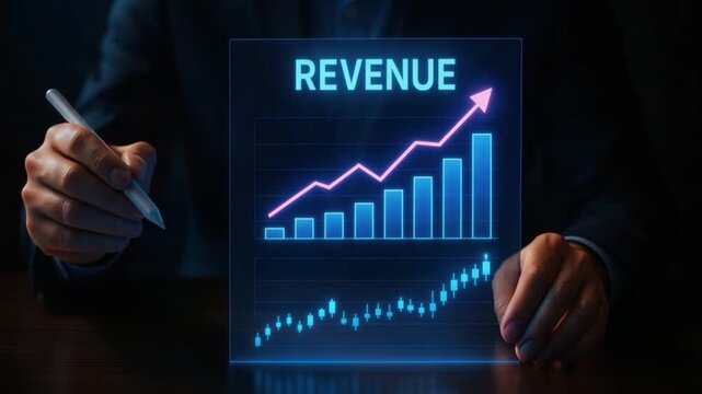 Revenue growth chart business analytics financial data digital graph increasing profit data visualization futuristic interface business strategy technology investment analysis showing upward trend - Powered by Adobe