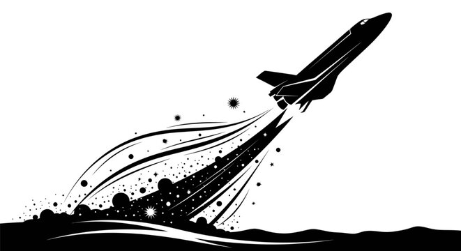 Space Shuttle Launching into the Sky with Fiery Exhaust.