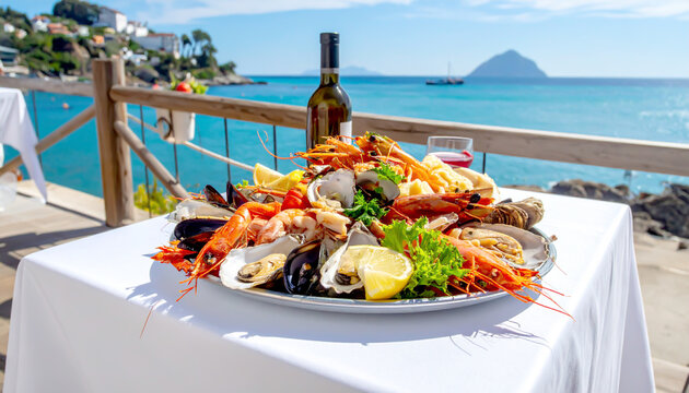 Platte mit Meeresfr&uuml;chte, Urlaub Meer, 