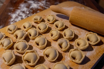 homemade dumplings and rolling pin