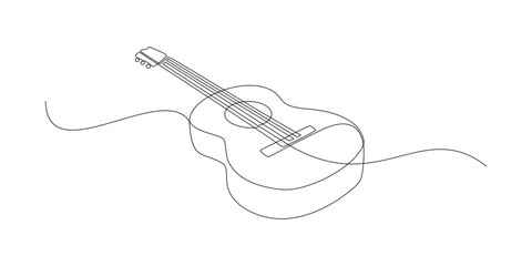 Continuous line drawing of guitar. Music instrument single line drawing logo. 