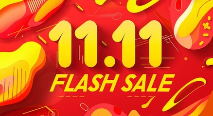 Bright 11.11 flash sale animation with dynamic abstract shapes and bold typography. Energetic red and yellow background for online sales, promotions and marketing campaigns - Powered by Adobe