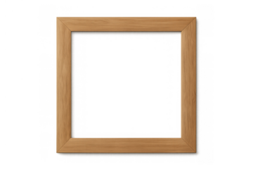 Empty wooden picture frame with natural oak texture on transparent background, displaying a perfect border for images or text