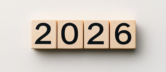 Wooden blocks displaying the year 2026, representing upcoming events, future planning, and new year concepts