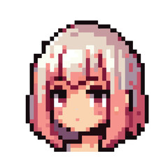 Fototapeta premium Pixel Art Portrait of a Young Woman with Pink Hair and Determined Expression, Retro Gaming Style