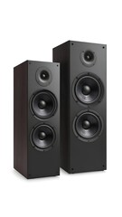 Fototapeta premium Pair of Black Loudspeakers on White Background for Audio Enthusiasts.