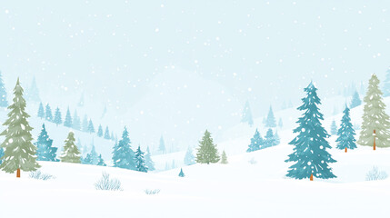 冬の雪山と針葉樹の広がる雪景色のイラスト
