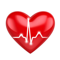 Red heart pulsating with EKG heartbeat on transparent background