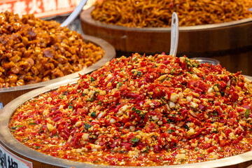 Chongqing spicy chilli sauce for sale at Chinese night markets i