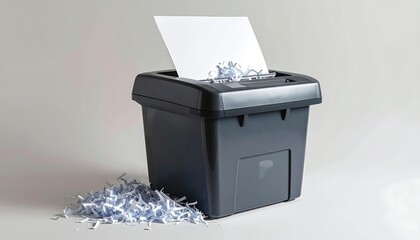 Paper Shredder with Shredded Paper on White Background.