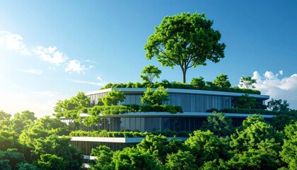 Sustainable architecture vision with lush greenery and eco friendly design, promoting nature and innovative building, perfect for green initiatives
