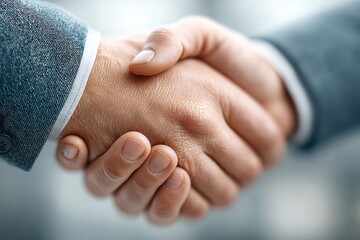 Precise closeup photograph showcasing formal business handshake, Highresolution image illustrating two professionals exchanging handshake during business meeting