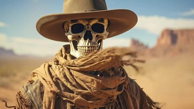 Skeleton Cowboy in the Desert A Portrait of the Wild West's Unliving Rider