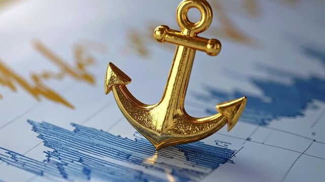 Golden anchor symbolizing financial stability and secure investment strategies amidst market fluctuations, representing steadfastness in wealth management and economic growth
