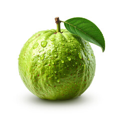 Fresh green guava fruit with leaves and transparent background