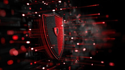 Fototapeta premium Medium shot featuring a digital firewall interface actively blocking malicious network traffic to safeguard sensitive information from cyber attacks.