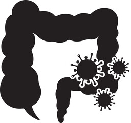Silhouette of a Colon with Virus or Cancer Cells