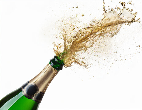 Champagne bottle popping PNG, white background