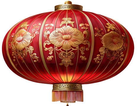 Chinese lantern red and gold PNG, white background - Powered by Adobe