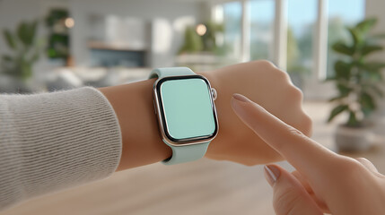 室内でスマートウォッチをタップするシーン