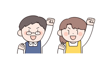 喜ぶ主婦や主夫をイメージした男女2人のイラスト
