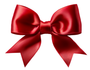 Velvet red Christmas bow isolated PNG, smooth texture, white background.