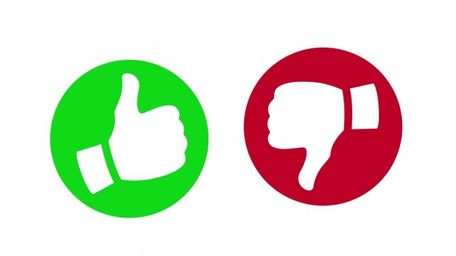 Animated like and dislike buttons in 4K resolution. Social media feedback icons with smooth motion and embedded alpha channel on a transparent background.