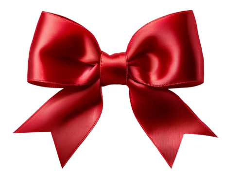Velvet red Christmas bow isolated PNG, smooth texture, white background.