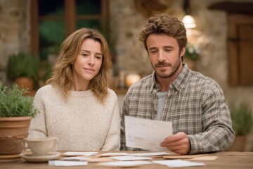 Family planning together, Discussing home improvement costs, Couple reviewing renovation plans by laptop, Homeowners collaborating on project estimates and financial choices