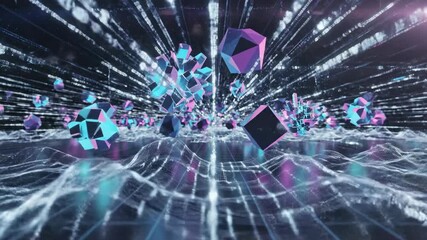 Abstract digital network with geometric shapes and lines - Powered by Adobe