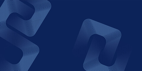 Abstract blue background with blue glowing diagonal geometric lines. Modern shiny blue rounded rectangle lines pattern. Minimalist graphic design. Futuristic technology concept.