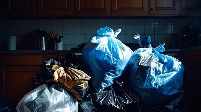 Bags of Trash in Kitchen Setting Waste Management, Disposal, and Environmental Concerns