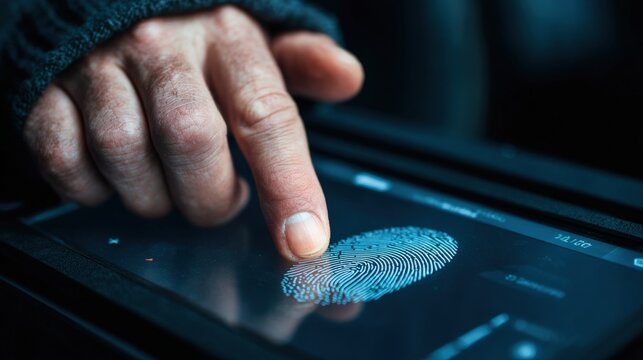 IT professional configuring fingerprint scanner settings on a touchscreen device for biometric access control system management.