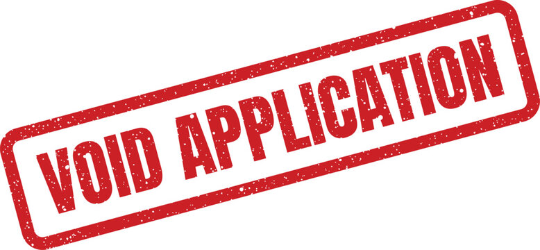 Distressed red rubber stamp graphic displaying void application for marking invalid submission forms