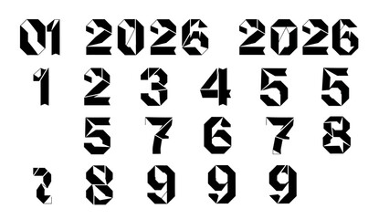 Striking Geometric Number Set for Graphic Design and Artistic Projects, from zero to nine font