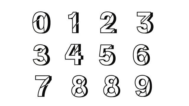 Striking black and white numbers set perfect for educational materials and design projects with a