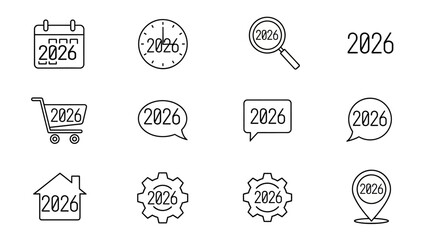 Vector illustration representing the year 2026 in various symbolic and thematic designs