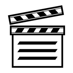 Black and white movie clapperboard line icon