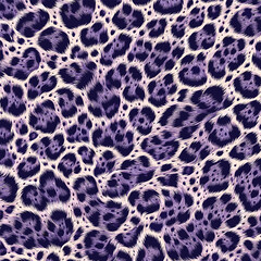Stylish seamless pattern of purple leopard animal skin, a vibrant and abstract fur texture background for modern design
