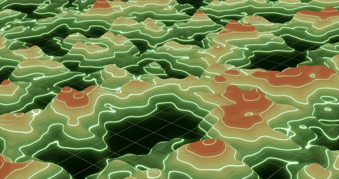 3D Topographic Contour Map Landscape Animation
