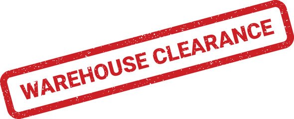 Grunge red rubber stamp icon displaying warehouse clearance text, perfect for retail store promotional campaigns