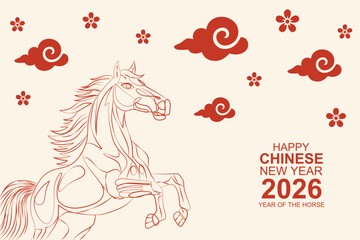 2026 Chinese New Year of the horse greeting card vector illustration