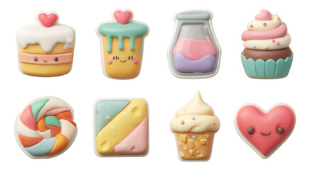 Cute Mini Bakery 3D Clay Pastel Stickers Featuring Sweet Treats and Desserts